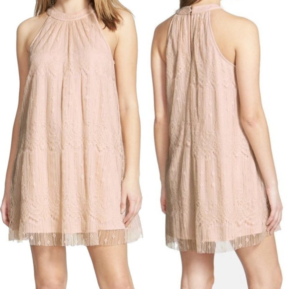 ASTR Blush Pink Lace Overlay Shift Dress Size‎ S